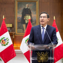 El presidente de Peru Martin Vizcarra, en una comparecencia desde el palacio presidencial en Lima. REUTERS