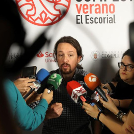 GRAF654. MADRID, 08/07/2019.- El líder de Podemos, Pablo Iglesias, durante la inauguración uno de los cursos de verano de El Escorial sobre "Bases para un nuevo republicanismo". EFE/ J.J.Guillén