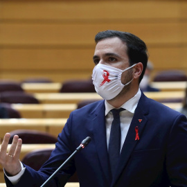 El ministro de Consumo Alberto Garzón, durante la sesión de control en el Pleno del Senado esta tarde en Madrid.
