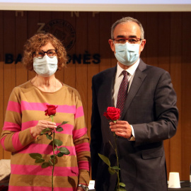 Patrici Tixis, president de la Cambra del Llibre de Catalunya, i M. Carme Ferrer, presidenta del Gremi de Llibreters de Catalunya, el 19 d'abril del 2021.