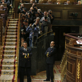 El líder del PSOE, Pedro Sánchez, en la tribuna del Congreso de los Diputados en su fallida investidura, en marzo de 2016. EFE