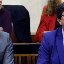 Sergio Romero, portavoz de Cs en el Parlamento andaluz, junto al vicepresidente de la Junta, Juan Marín. / EFE