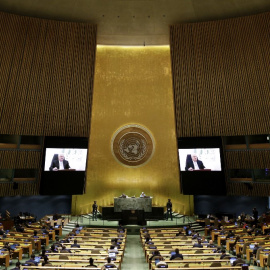 Mahmoud Abbas durante un discurso.