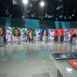 Vista del plató de Telemadrid donde se celebra el debate electoral previo a los comicios a la Asamblea de Madrid. E.P./J. Hellín/POOL