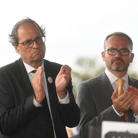 Quim Torra y Josep Costa, en el acto ante la puerta de la prisión de Lledoners. @JuntsXCat