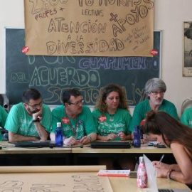 Un encierro de profesores de CCOO para exigir el cumplimiento del acuerdo sectorial de Educación en la Comunidad de Madrid.- CCOO
