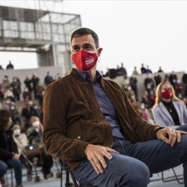 El secretario general del PSOE y presidente del Gobieron, Pedro Sánchez, durante un acto electoral del PSOE, a 25 de abril de 2021, en Getafe, Madrid (España).