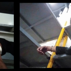 Imágenes de la investigación llevada a cabo por Lighthouse Reports en la que se puede ver a un migrante esposado.