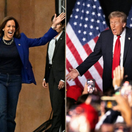 Combo de imágenes de Kamala Harris y Donald Trump.