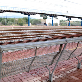 L'estació de tren de l'Aldea, amb el servei de Rodalies aturat