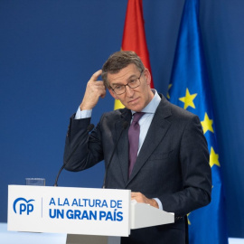 El presidente del Partido Popular, Alberto Núñez Feijóo, comparece para hacer balance del año 2022, en la sede del Partido Popular, a 29 de diciembre de 2022, en Madrid (España).
