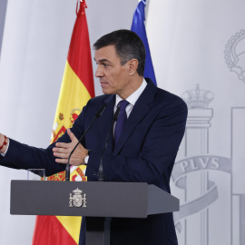 El presidente del Gobierno, Pedro Sánchez, durante su comparecencia este lunes en Moncloa tras el Consejo de Ministros.