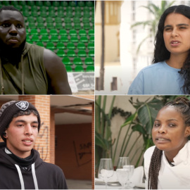 Cuatro de los jóvenes migrantes que participan en el documental 'M'.