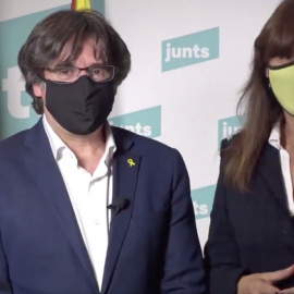 El expresidente de la Generalitat, Carles Puigdemont y la portavoz de JxCat en el Congreso de los Diputados, Laura Borràs.