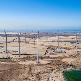 Vista del parque eólico Llanos de la Aldea, en la isla de Gran Canaria, gestionado por Ecoener.