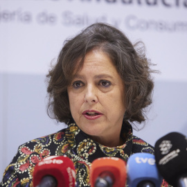 La consejera de Salud y Consumo de la Junta de Andalucía, Catalina García, durante la rueda de prensa en la Consejería de Salud y Consumo, a 25 de enero de 2023 en Sevilla (Andalucía, España).
