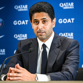 El presidente del PSG, Nasser, Al Kelaïfi, durante la rueda de prensa de presentación de Luis Enrique como nuevo entrenador del club.
