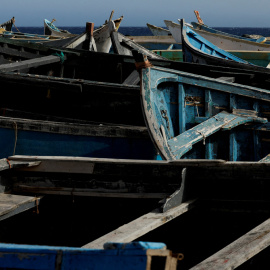 Varios cayucos rescatados por Salvamento Marítimo se amontonan en el puerto de Arinaga, Gran Canaria, a 7 de junio de 2023.