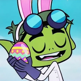 Beast Boy, personaje de la serie 'Teen Titans Go!', sostiene el huevo de Pascua Pablo Iglesias.- Cartoon Network
