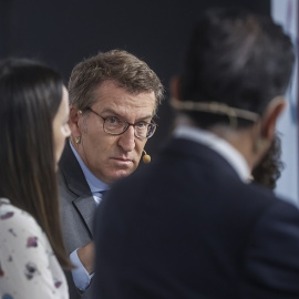 El presidente del Partido Popular, Alberto Núñez Feijóo, interviene durante el encuentro sobre Los Retos del Futuro del diario 'Las Provincias'.- Rober Solsona / Europa Press
