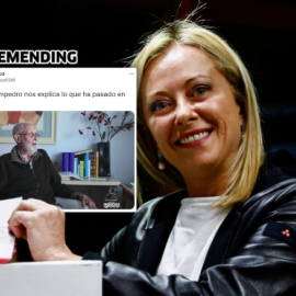 Imagen combinada de Giorgia Meloni y un tuit sobre José Luis Sampedro. - Twitter / Reuters / Tremending