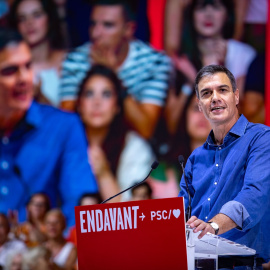 16/07/2023 - El presidente del Gobierno de España y secretario general del PSOE, Pedro Sánchez, interviene en un mitin electoral, en el Palacio de Congresos, a 16 de julio de 2023, en Barcelona, Catalunya.