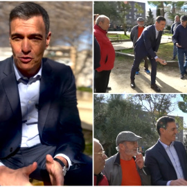 Varias imágenes de Pedro Sánchez jugando a la petanca con unos pensionistas. — Twitter