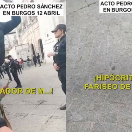 Instante en el que un miembro del equipo de campaña de Cristina Ayala, candidata del PP de Burgos, carga duramente contra Sánchez.