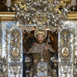 Talla del apóstol Santiago en la Catedral de Santiago de Compostela, a 14 de junio de 2023, en Santiago de Compostela (Galicia).