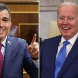 Un combo de fotos que recrea el posible saludo de Sánchez a Biden.