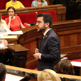 El President de la Generalitat, Pere Aragonès, durant la sessió de control al ple del Parlament.