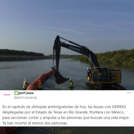 Collage con una imagen de las nuevas boyas con concertinas y la respuesta de la fundación Por Causa