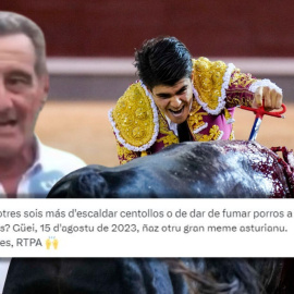 Montaje fotográfico de Fernando Fernández, un tuit y Francisco de Manuel en un evento taurino.-Borja Sánchez Trillo / EFE