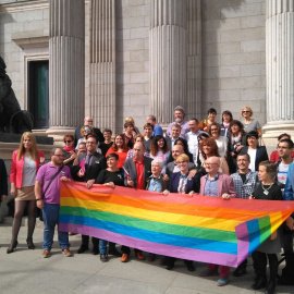 Representantes del colectivo LGTBI a las puertas del Congreso.