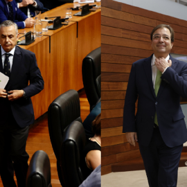 Ángel Pelayo Gordillo y Guillermo Fernández Vara, a 14 de julio de 2023 en la Asamblea de Extremadura