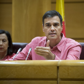El secretario general del PSOE, Pedro Sánchez, preside en el Senado la reunión del grupo parlamentario socialista, que congrega en la Cámara Alta a diputados, senadores y europarlamentarios de esta formación. EFE/Luca Piergiovanni