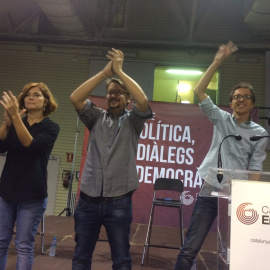 Gerardo Pisarello, Elisenda Alamany, Xavier Domènech i Íñigo Errejón, a l'acte de les cotxeres de Sants. EUROPA PRESS