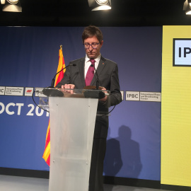 El conseller de Justicia, Carles Mundó, en roda de premsa sobre aspectes jurídics del referèndum / C. B.