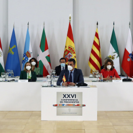 El presidente del Gobierno, Pedro Sánchez, durante su intervención en la reunión de la XXVI Conferencia de Presidentes se celebra este domingo 13 de marzo de 2022.