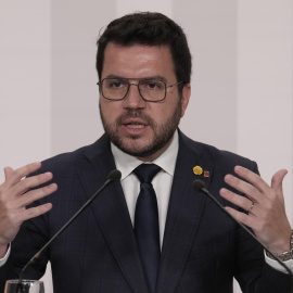 El presidente de la Generalitat, Pere Aragonès, en una rueda de prensa este martes.