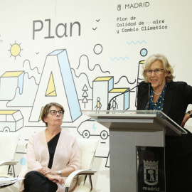 La alcaldesa de Madrid, Manuel Carmena, en la rueda de prensa presentación Plan A de Calidad del Aire y Cambio Climático.