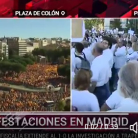 Captura de la cobertura de las dos manifestaciones por el canal 24Horas de TVE.