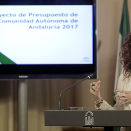 María Jesús Montero, consejera andaluza de Hacienda, este viernes en la presentación de los Presupuestos de 2018. /Junta de Andalucía