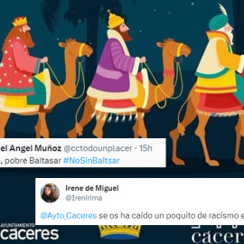 Cartel de la cabalgata de reyes de Cáceres sin Baltasar.