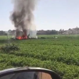 Imagen del caza siniestrado al lado de la base de Los Llanos (Albacete).