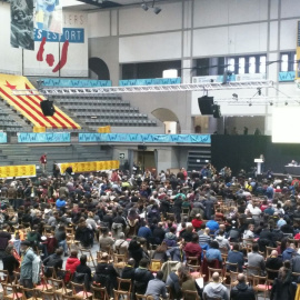 Imatge de l'Assemblea Nacional de la CUP d'aquest dissabte, al Palau d'Esports de Granollers. ÀNGEL FERRERO