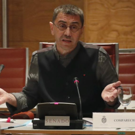 El cofundador de Podemos, Juan Carlos Monedero, durante su comparecencia.- EFE