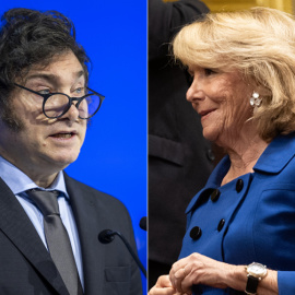Combo de fotografías de Javier Milei y Esperanza Aguirre.