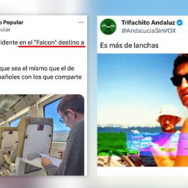 El tuit del PP presumiento de que Feijóo viaje en tren y no en Falcon.-