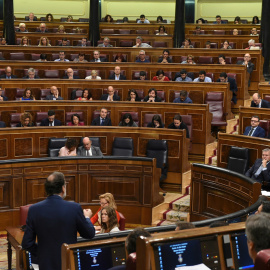 El jefe del Ejecutivo, Mariano Rajoy, durante su intervención en la sesión de control al Gobierno, en el Congreso de los Diputados. EFE/Fernando Villar